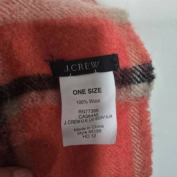 J.Crew 100% Wool Red Black Beige Plaid Scarf checkered - Picture 5 of 5